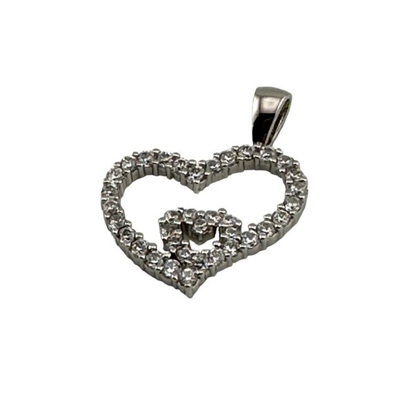 Sterling Silver Double Heart CZ Pendant with Bail - Picture 4 of 8